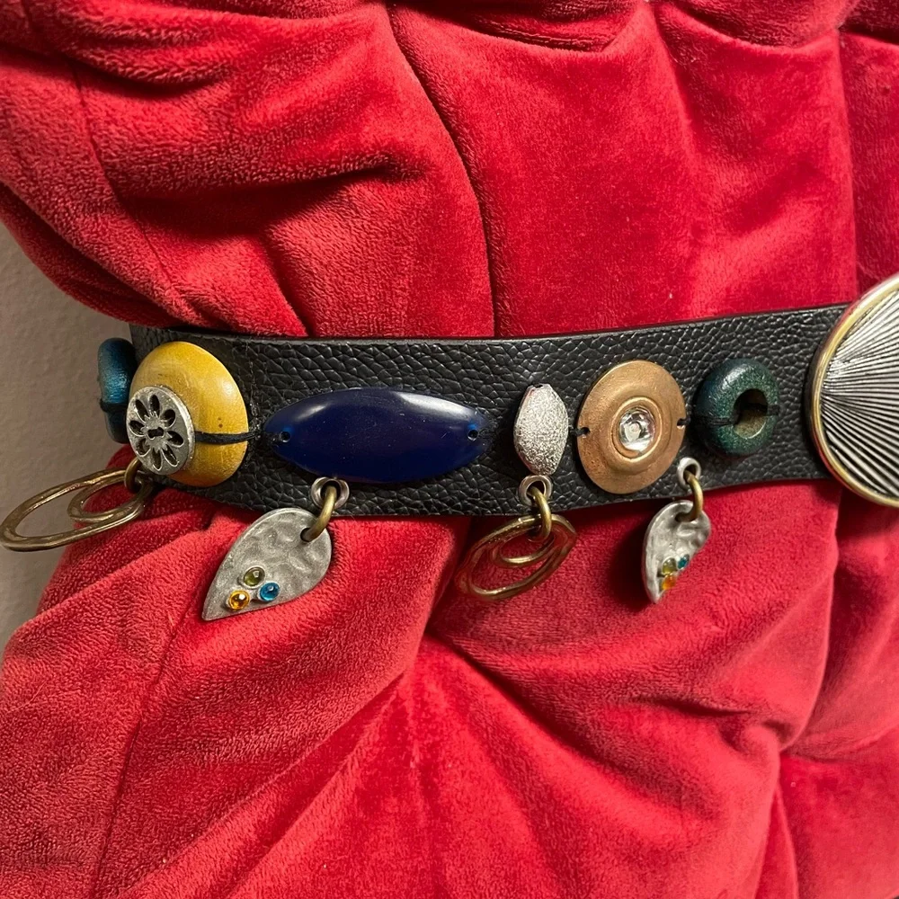 New Vintage design Adjustable Black Leather Embellished Belt bohemian hip charms